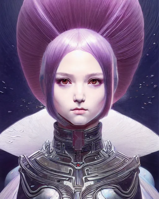 Image similar to portrait of beautiful cute young maiden girl with short white hairs in warhammer armor, art by ( ( ( kuvshinov ilya ) ) ) and wayne barlowe and gustav klimt and artgerm and wlop