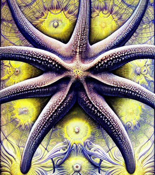 Prompt: detailed realistic beautiful starfish goddess face portrait by jean delville, gustave dore, iris van herpen and marco mazzoni, art forms of nature by ernst haeckel, art nouveau, symbolist, visionary, gothic, neo - gothic, pre - raphaelite, fractal lace, intricate alien botanicals, ai biodiversity, surreality, hyperdetailed ultrasharp octane render