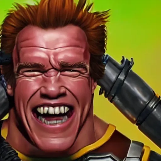 Image similar to a screenshot of arnold schwarzenegger as junkrat in overwatch