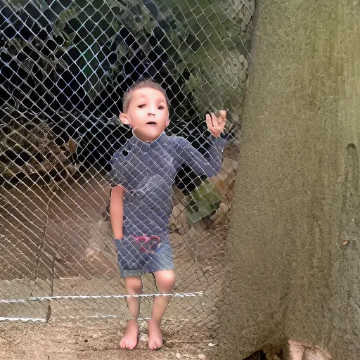 Prompt: child trapped in a crocodile enclosure