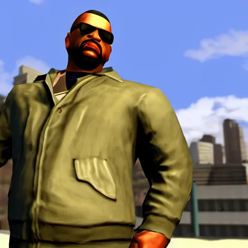 Prompt: gta sa in game screenshot, of a statue of big smoke