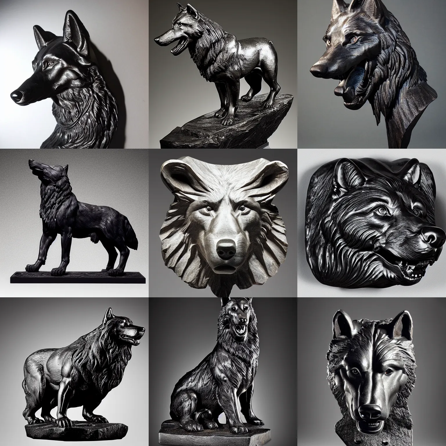 Prompt: capitoline wolf carved from obsidian, studio lighting,