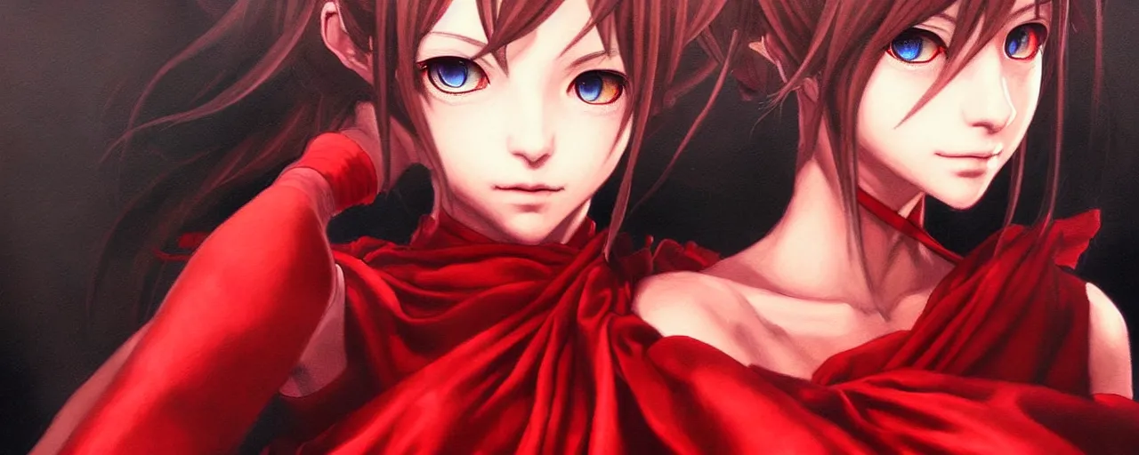 Image similar to a portrait of catgirl wearing red silk dress an ultrafine detailed painting, detailed painting, detailed eyes!!, final fantasy octopath traveler ghibly