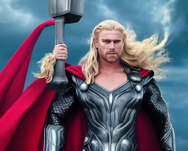 Image similar to thor as a drag queen, cinematic shot, 8k resolution, hyper detailed