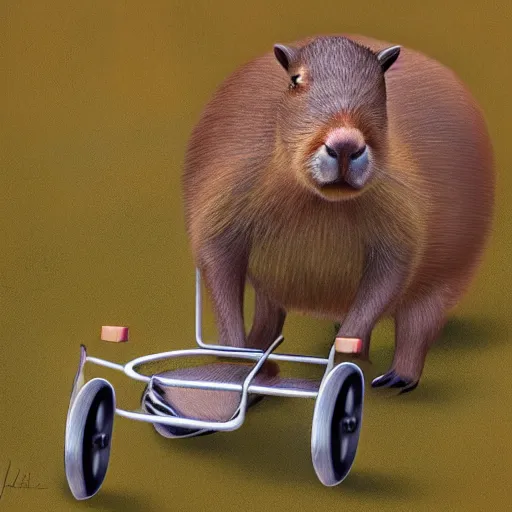 Image similar to capybara riding a tricycle, digital art