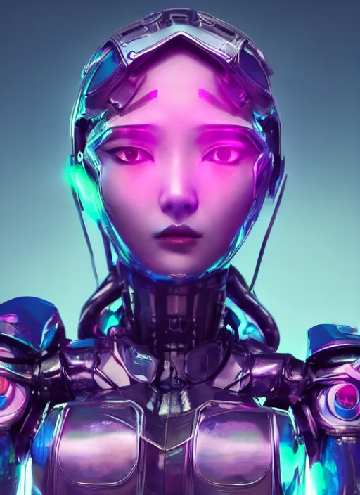 Image similar to a highly detailed portrait of a kpop idol female mecha in spiked cyberpunk bioarmor trending on artstation by yoshitake amano, holographic undertones, 3 d cg, octane rendered, futuristic, 2 k aesthetic, dramatic lighting, 4 k, highly saturated colors