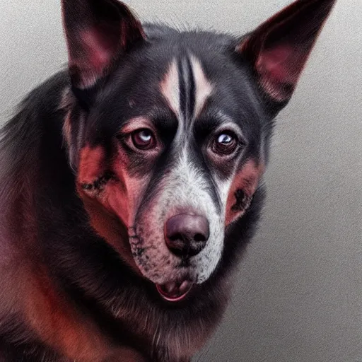 Image similar to concept art for a main character of'oh no, i'm turning into a dog!'- a film about a young man who's face is slowly morphing into that of a canine. high quality photorealistic sci - fi horror concept art, brush strokes photorealistic