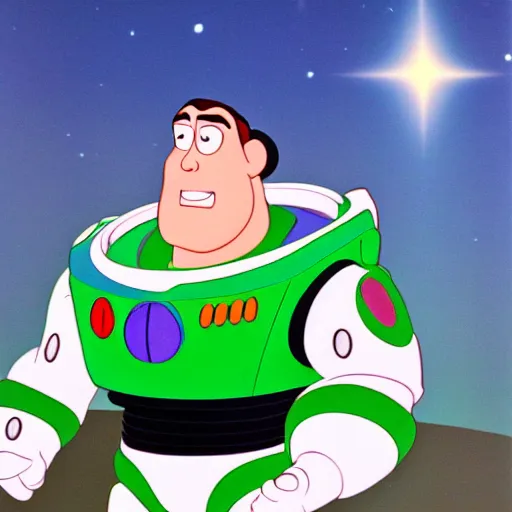 Prompt: 1990 Disney animation cel still of a portrait of Buzz Lightyear