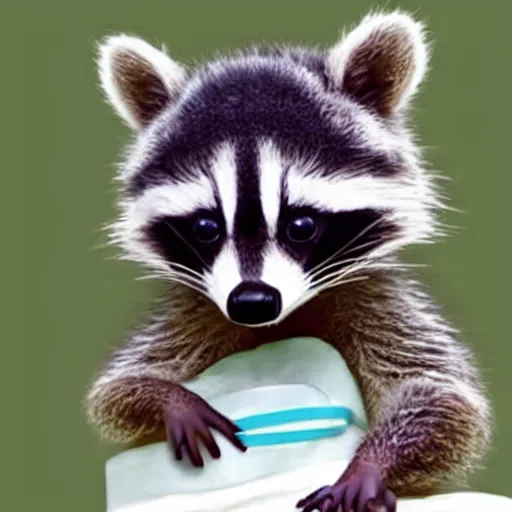 Image similar to an adorable baby raccoon wearing a diaper, pixar