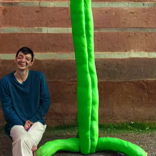 Prompt: a giant string bean with the face of mister bean