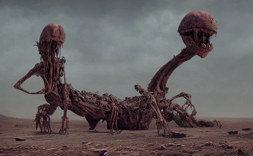 Prompt: enormous alien titan lying in a desert, forgotten, archeological expedition and digging site, octane render, beksinski, creepy, high detail, real life