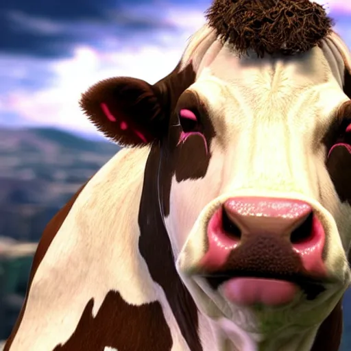 Image similar to a cow, as a character in tekken