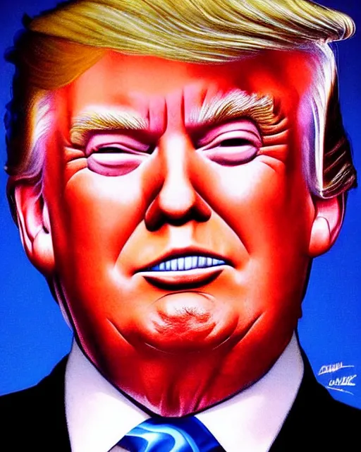 Image similar to donald trump with a subtle smirky smile painted by drew struzan, intrincate background, clear highly detailed, beautiful sci fi art