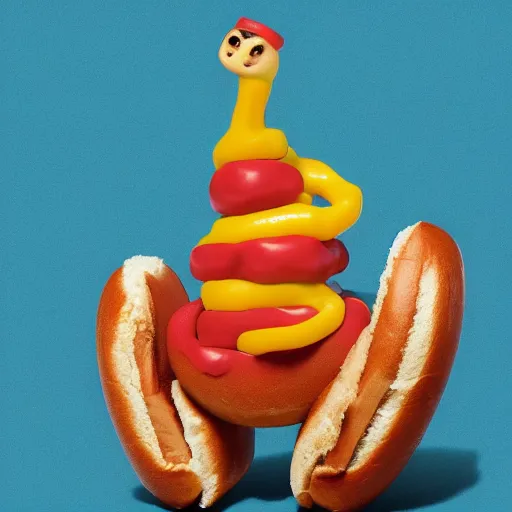 Prompt: a hot dog with legs, surreal, dreamlike