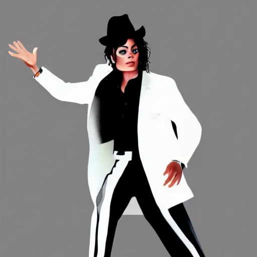 Prompt: paining of Michael Jackson moon walking, white suit and hat, trending on Artstation