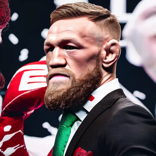 Prompt: conor mcgregor soft plush toy, full body, product advertisement, photograph, close-up, professional photograph, well-lit, 8k DSLR,