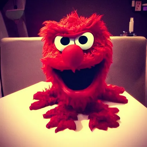 Prompt: “ scary elmo as a vampire”