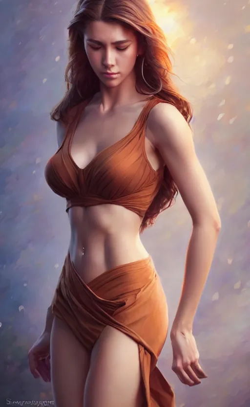 Image similar to full body photo of a gorgeous young woman in the style of stefan kostic, realistic, sharp focus, 8k high definition, insanely detailed, intricate, elegant, art by stanley lau and artgerm