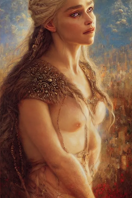 Prompt: portrait of daenerys targaryen. art by gaston bussiere and tomasz alen kopera.