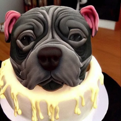 Prompt: pitbull as a cake, hyper realistic cake decoration