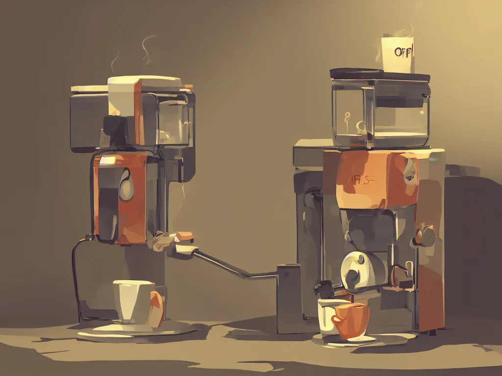 Image similar to coffee machine, by pixar, serene illustration, fresh colors, conceptart, trending on artstation