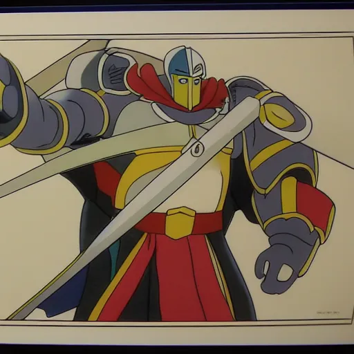 Image similar to knight, production animation cel, designed by haruhiko mikimoto