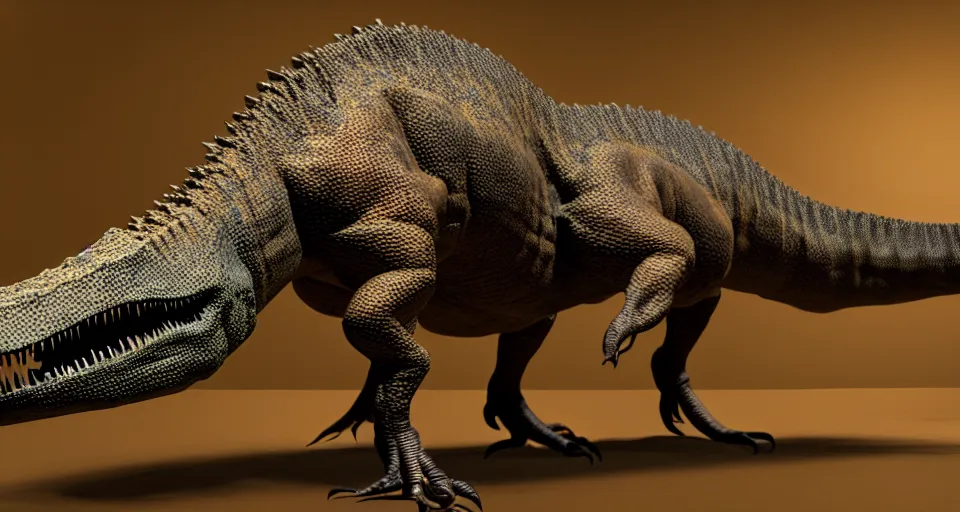 Image similar to a photo from a camera, detailed, anitomically correct, historically accurate dinosaur, subsurface scattering, realistic, featured on flickr, wide angle, horizontal orientation, very coherent, hyper realism, high detail, 8 k