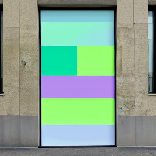 Prompt: geometric storefront light green, light blue, light yellow, light purple