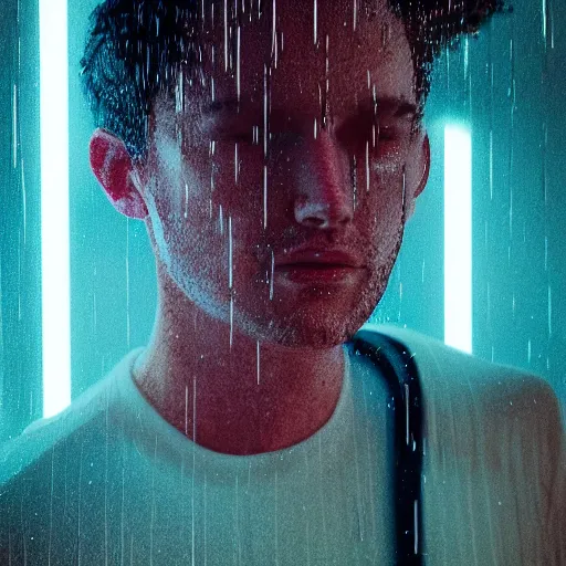 Image similar to a human portrait made out of rain, neon light, beautiful, rendered in octane, unreal engine, realistic