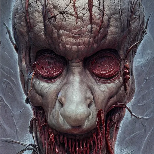 Image similar to rotten worm with face of vladimir putin face made of worms demonic horror, dark fantasy, intricate, highly detailed, smooth, artstation, painted by wayne barlowe, greg rutkowski, zdislav beksinski, francis bacon