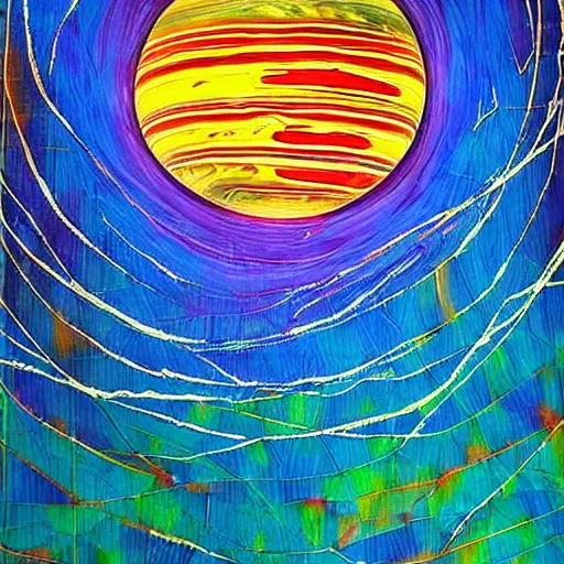 Prompt: Installation art. Using data from a NASA exoplanet space telescope, scientists discovered a Jupiter-like world 379 light-years from Earth, orbiting a star similar to our Sun. by Erin Hanson spirited