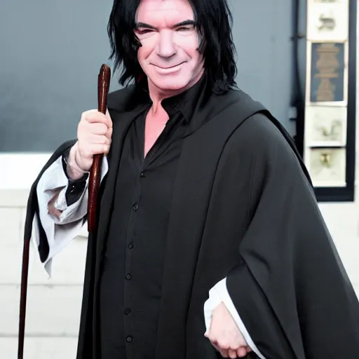 Prompt: simon cowell cosplaying as severus snape in hogwarts, 8k