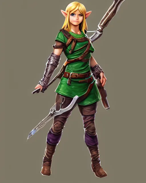 Image similar to female link, full body portrait, highly detailed, trending on artstation, intricate