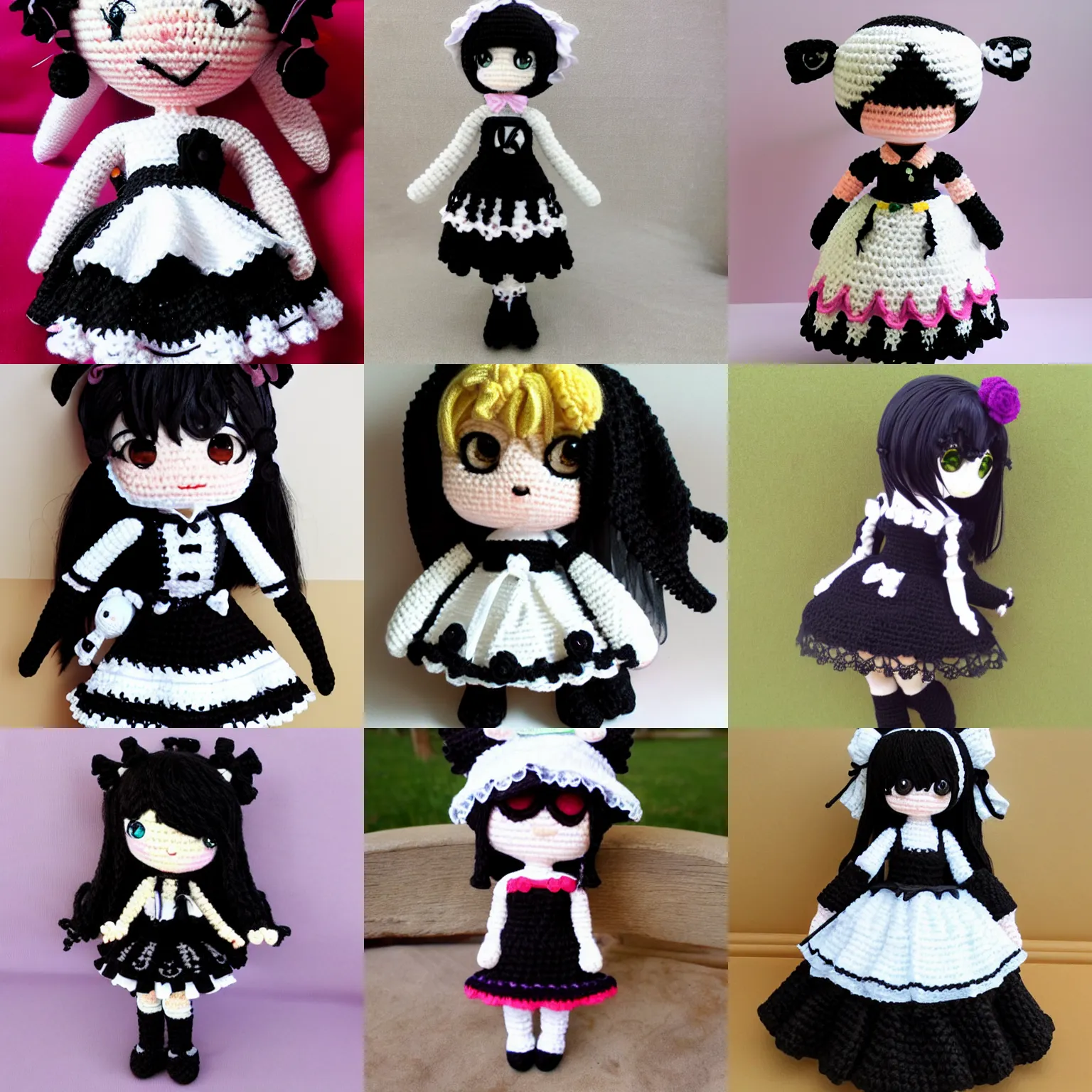 Prompt: amigurumi anime girl wearing gothic lolita dress, amigurumi