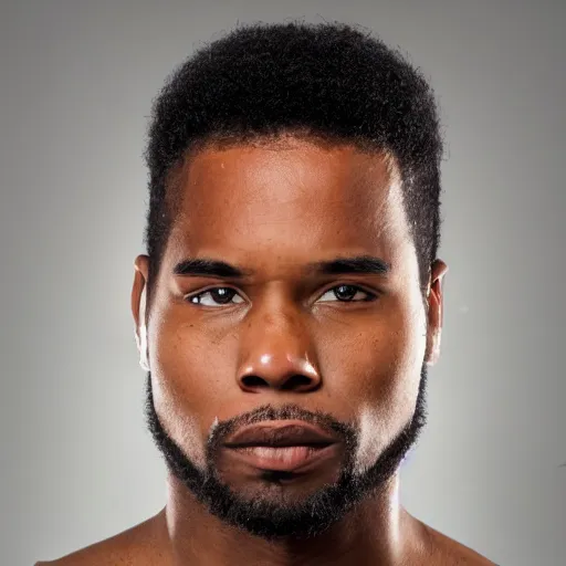 Prompt: black guy photoshoot headshot. 6 holes on forehead like dice pattern