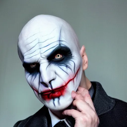 Image similar to voldemort with joker makeup, highly detailed