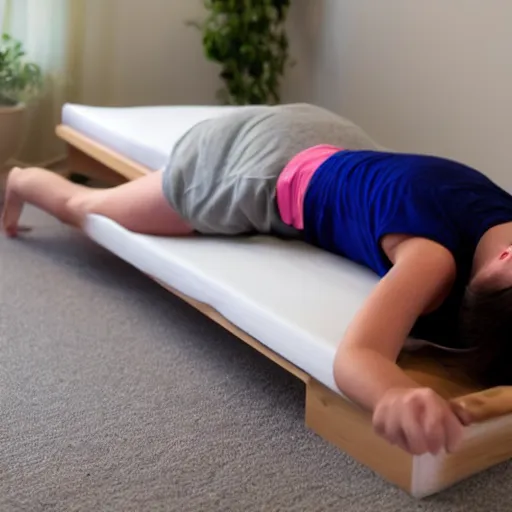 Prompt: a person planking on the bed, the planking challenge