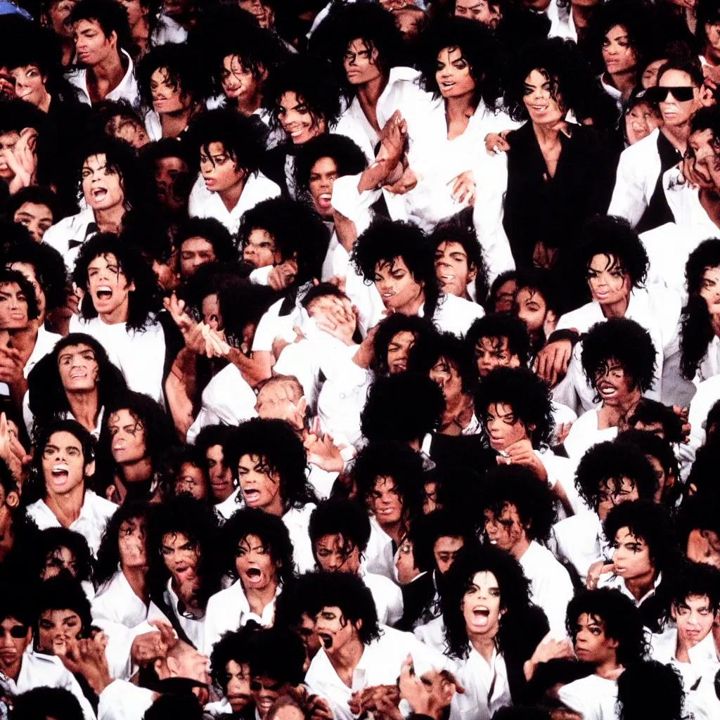 Image similar to michael jackson in a crowd of michael jacksons, photo, 4 k