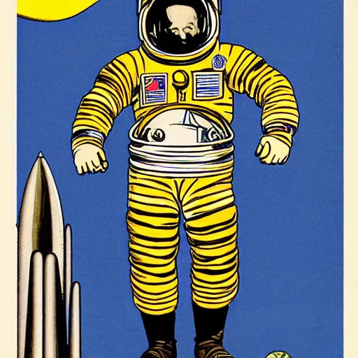 Image similar to astronaut full body portrait, Vintage Magazine Illustration