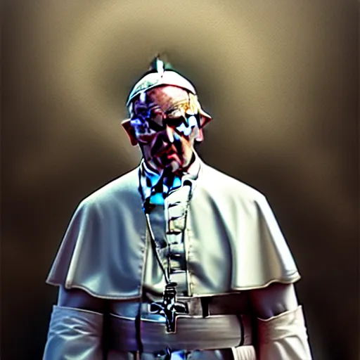 Image similar to pope john paul ii standing ina curch, digital painting, greg rutkowski, artstation, cinematic, matte painting