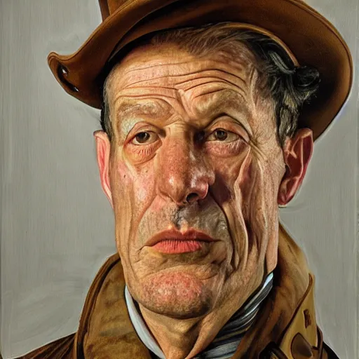 Image similar to high quality high detail painting by lucian freud, hd, portrait of steampunk man, photorealistic lighting