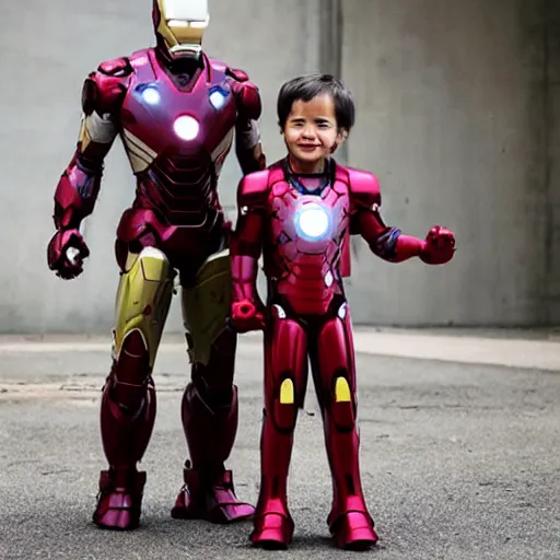 Prompt: ironman and his kid brother ironoxideman