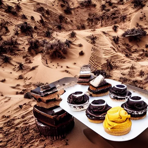 Image similar to desert full of all kinds of desserts, photography by bussiere rutkowski andreas roch