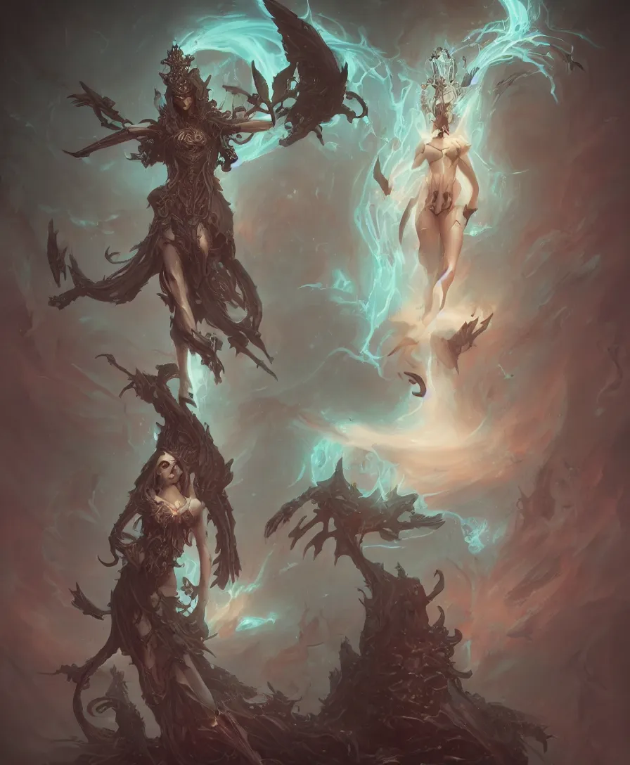 Image similar to goddess of death in the style of nekro, artgerm, wlop, glowing halo, octane render, peter mohrbacher, artstation