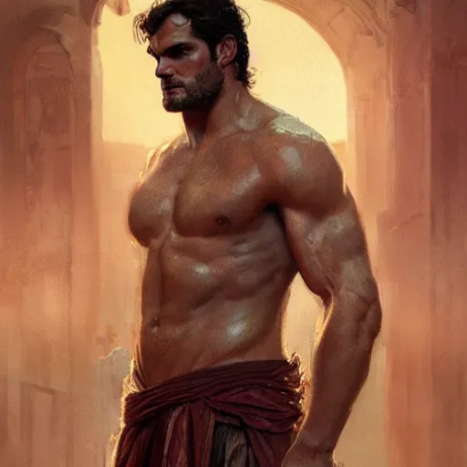 Prompt: henry cavill as a greek gladiator, gorgeous, amazing, muscular, intricate, highly detailed, digital painting, artstation, concept art, sharp focus, illustration, art by greg rutkowski and alphonse mucha