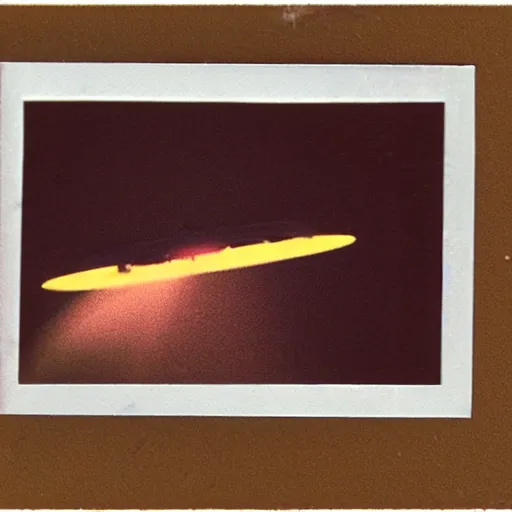 Image similar to photo of a ufo flying over a first at night, grainy photo, old polaroid,