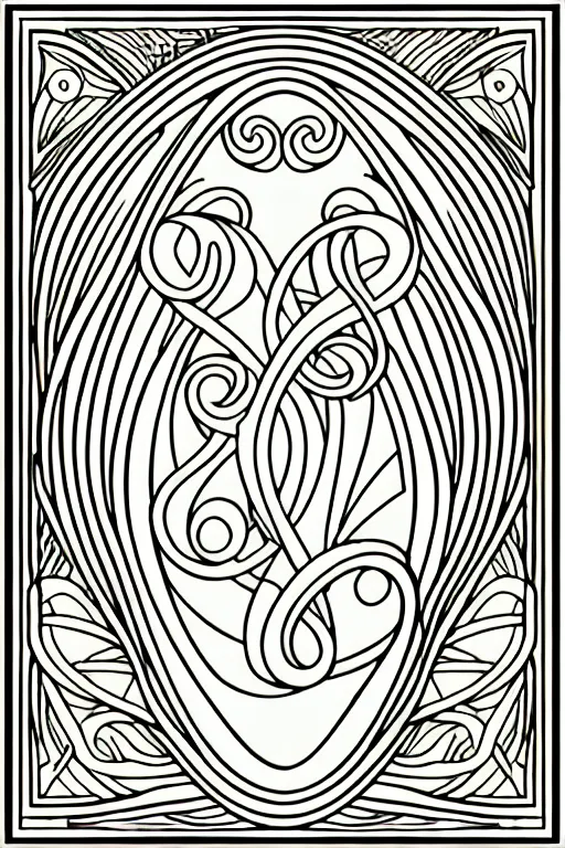 Image similar to vector images, art nouveau border designs, smooth lines, strong outline, coloring book outline