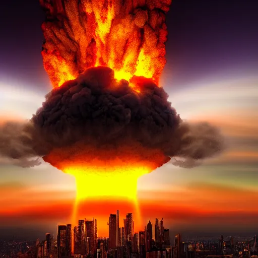 Image similar to nuclear explosion in city, 4 k