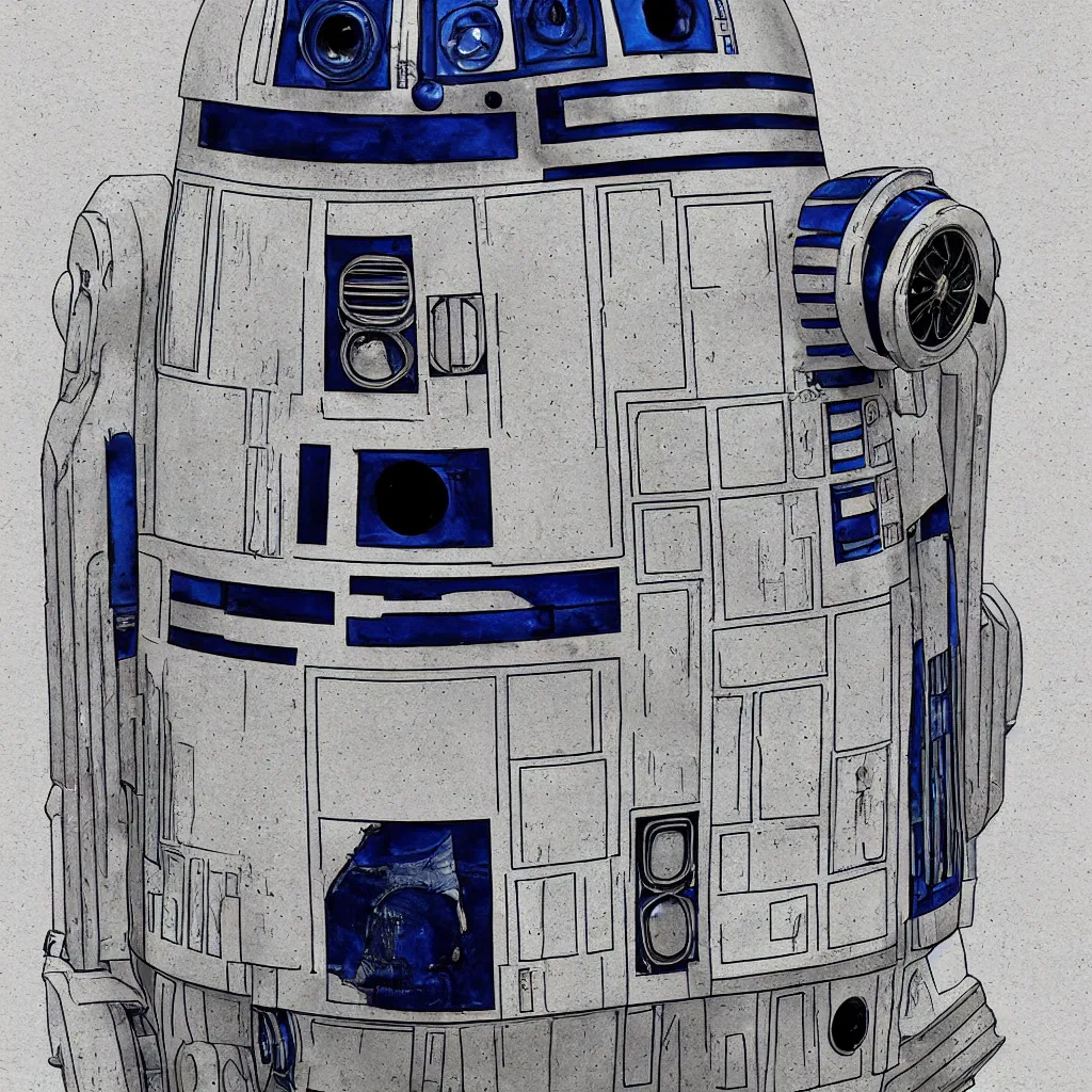 Image similar to r 2 d 2 by mutable instruments, smooth, sharp focus, mixed media illustrationhyperrealism, extremely hyperdetailed