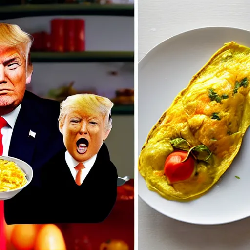 Image similar to Donald Trump in omelette, food photography